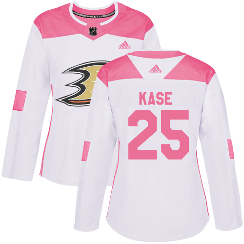 Women's Adidas Anaheim Ducks #25 Ondrej Kase Authentic White/Pink Fashion NHL Jersey