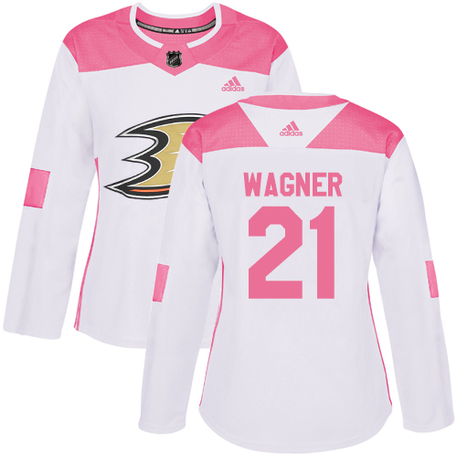 Women's Adidas Anaheim Ducks #21 Chris Wagner Authentic White/Pink Fashion NHL Jersey