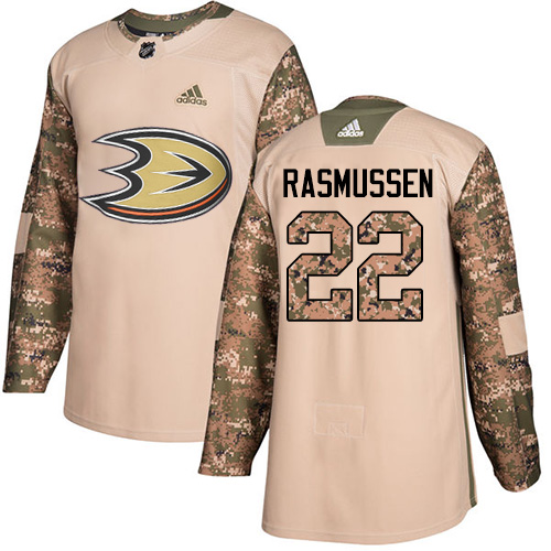 Men's Adidas Anaheim Ducks #22 Dennis Rasmussen Authentic Camo Veterans Day Practice NHL Jersey