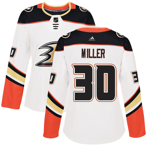 Women's Reebok Anaheim Ducks #30 Ryan Miller Authentic White Away NHL Jersey