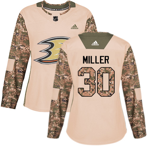 Women's Adidas Anaheim Ducks #30 Ryan Miller Authentic Camo Veterans Day Practice NHL Jersey