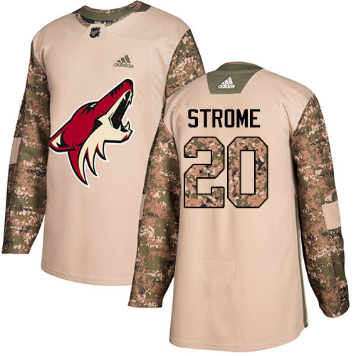 Men's Adidas Arizona Coyotes #20 Dylan Strome Authentic Camo Veterans Day Practice NHL Jersey