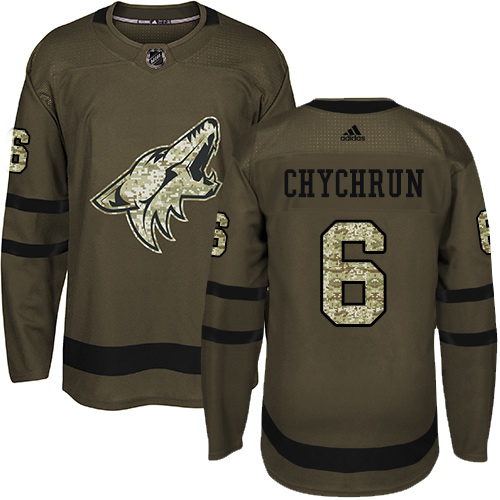 Men's Adidas Arizona Coyotes #6 Jakob Chychrun Authentic Green Salute to Service NHL Jersey