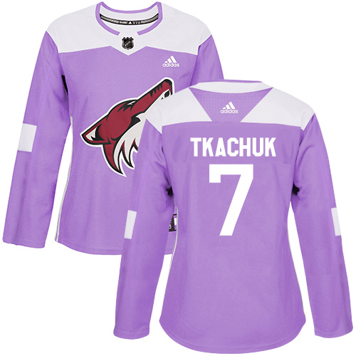 Women's Adidas Arizona Coyotes #7 Keith Tkachuk Authentic Purple Fights Cancer Practice NHL Jersey