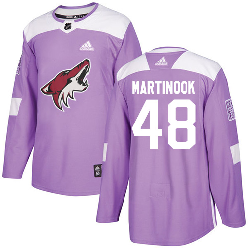 Men's Adidas Arizona Coyotes #48 Jordan Martinook Authentic Purple Fights Cancer Practice NHL Jersey