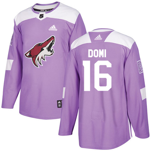 Men's Adidas Arizona Coyotes #16 Max Domi Authentic Purple Fights Cancer Practice NHL Jersey