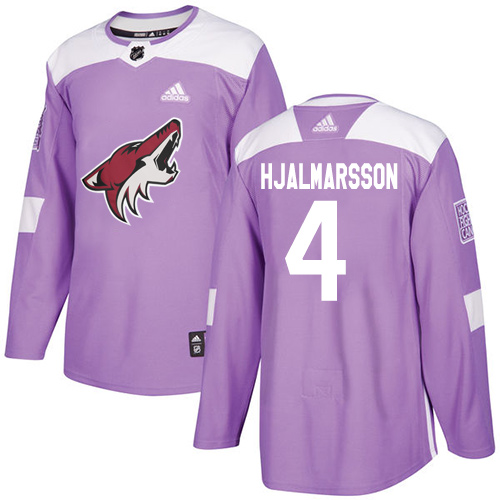 Men's Adidas Arizona Coyotes #4 Niklas Hjalmarsson Authentic Purple Fights Cancer Practice NHL Jersey