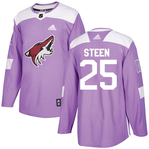 Men's Adidas Arizona Coyotes #25 Thomas Steen Authentic Purple Fights Cancer Practice NHL Jersey