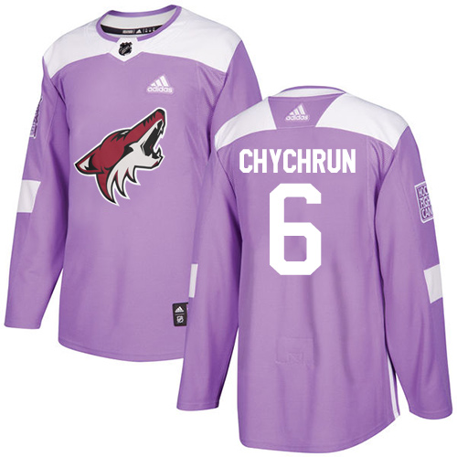 Men's Adidas Arizona Coyotes #6 Jakob Chychrun Authentic Purple Fights Cancer Practice NHL Jersey