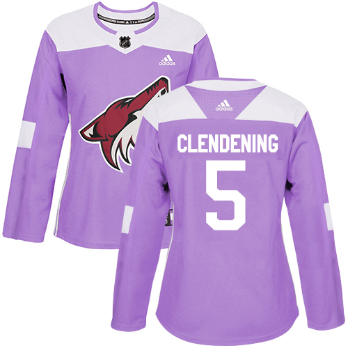 Women's Adidas Arizona Coyotes #5 Adam Clendening Authentic Purple Fights Cancer Practice NHL Jersey