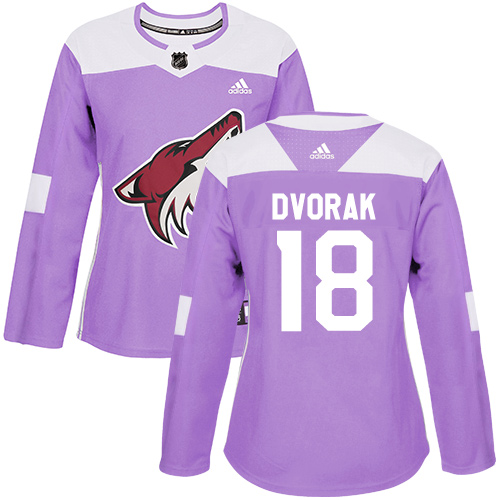 Women's Adidas Arizona Coyotes #18 Christian Dvorak Authentic Purple Fights Cancer Practice NHL Jersey
