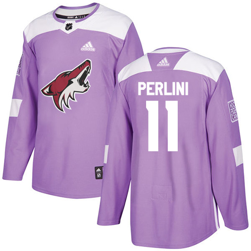 Men's Adidas Arizona Coyotes #11 Brendan Perlini Authentic Purple Fights Cancer Practice NHL Jersey