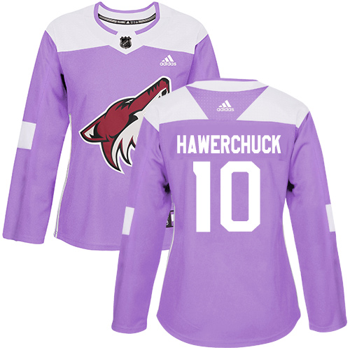 Women's Adidas Arizona Coyotes #10 Dale Hawerchuck Authentic Purple Fights Cancer Practice NHL Jersey