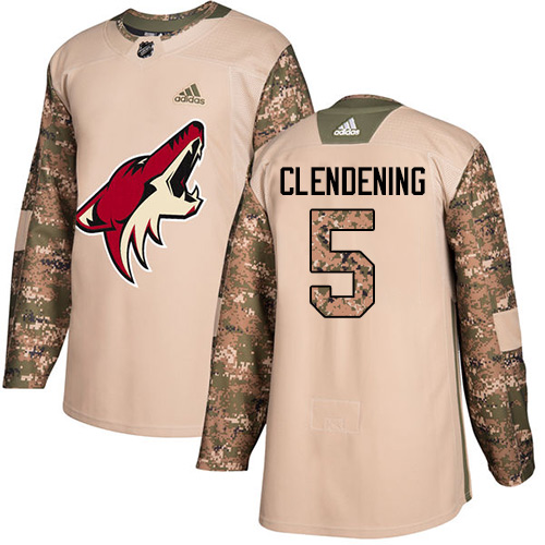 Youth Adidas Arizona Coyotes #5 Adam Clendening Authentic Camo Veterans Day Practice NHL Jersey