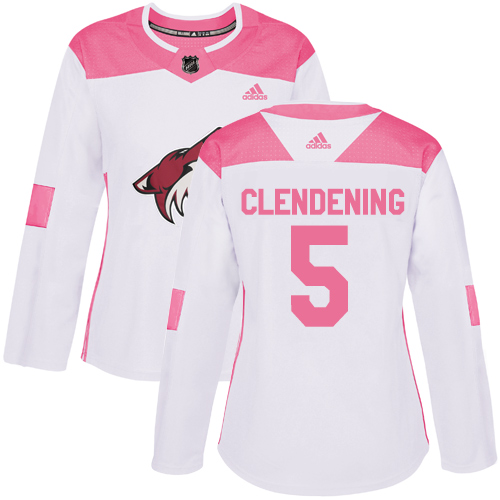 Women's Adidas Arizona Coyotes #5 Adam Clendening Authentic White/Pink Fashion NHL Jersey