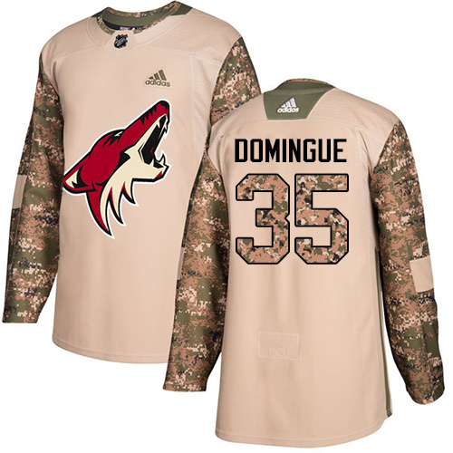 Men's Adidas Arizona Coyotes #35 Louis Domingue Authentic Camo Veterans Day Practice NHL Jersey