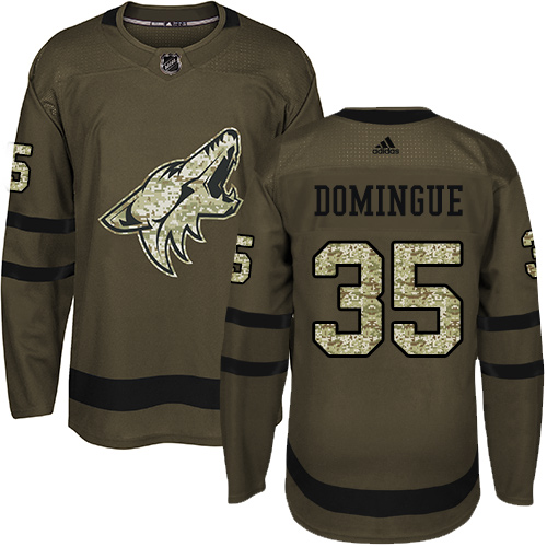 Men's Adidas Arizona Coyotes #35 Louis Domingue Premier Green Salute to Service NHL Jersey