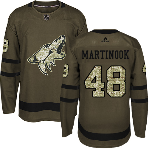 Men's Adidas Arizona Coyotes #48 Jordan Martinook Authentic Green Salute to Service NHL Jersey