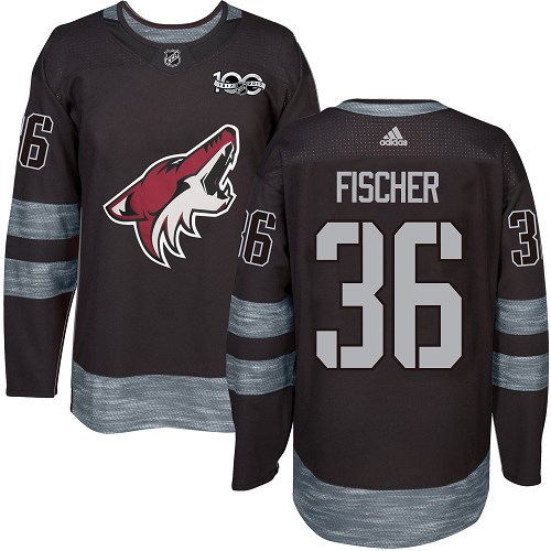 Men's Adidas Arizona Coyotes #36 Christian Fischer Premier Black 1917-2017 100th Anniversary NHL Jersey