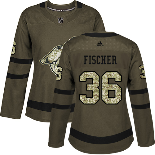 Women's Adidas Arizona Coyotes #36 Christian Fischer Authentic Green Salute to Service NHL Jersey