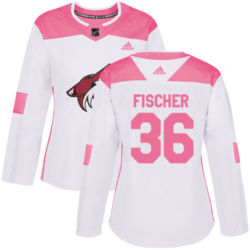 Women's Adidas Arizona Coyotes #36 Christian Fischer Authentic White/Pink Fashion NHL Jersey