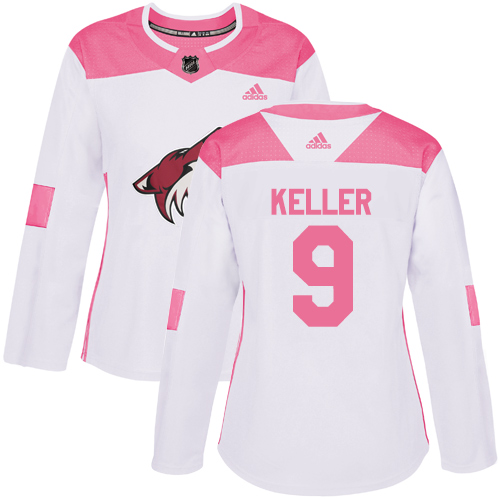 Women's Adidas Arizona Coyotes #9 Clayton Keller Authentic White/Pink Fashion NHL Jersey