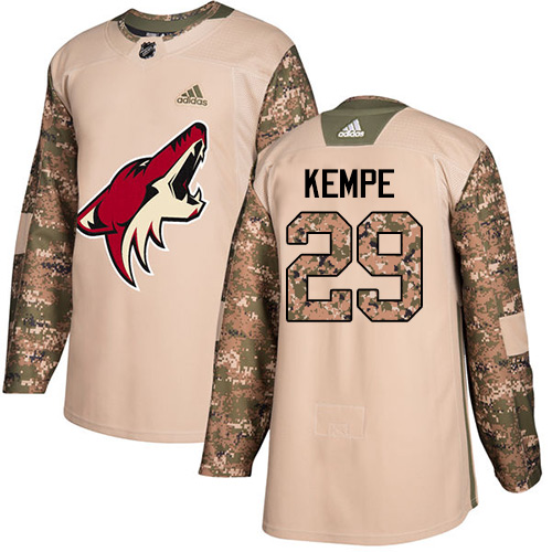 Youth Adidas Arizona Coyotes #29 Mario Kempe Authentic Camo Veterans Day Practice NHL Jersey