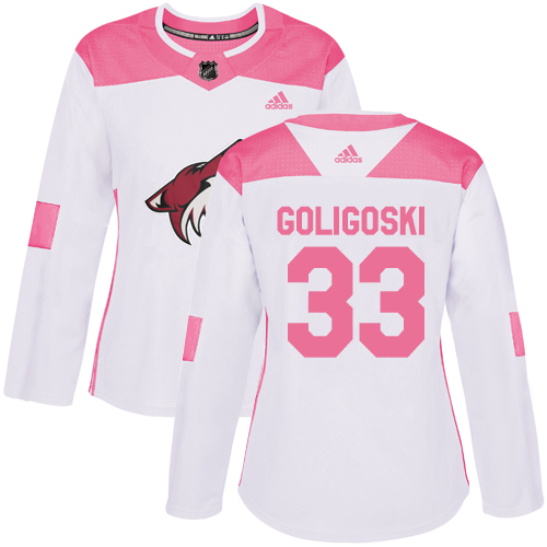 Women's Adidas Arizona Coyotes #33 Alex Goligoski Authentic White/Pink Fashion NHL Jersey