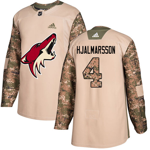 Men's Adidas Arizona Coyotes #4 Niklas Hjalmarsson Authentic Camo Veterans Day Practice NHL Jersey