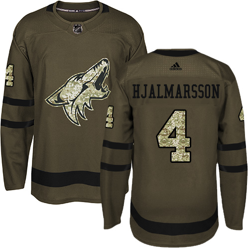 Men's Adidas Arizona Coyotes #4 Niklas Hjalmarsson Authentic Green Salute to Service NHL Jersey