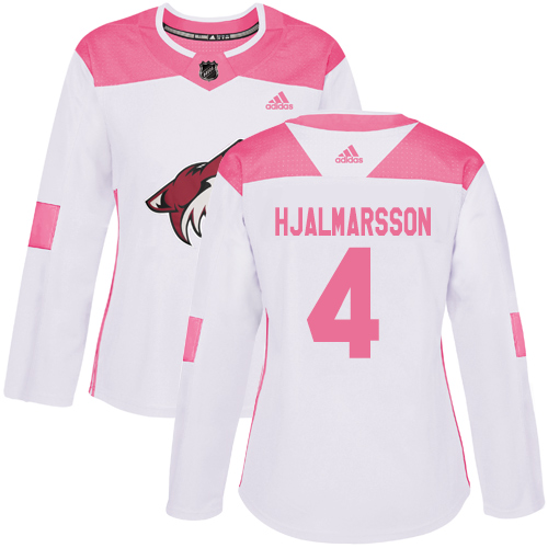 Women's Adidas Arizona Coyotes #4 Niklas Hjalmarsson Authentic White/Pink Fashion NHL Jersey