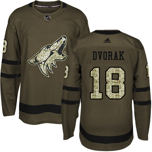 Men's Adidas Arizona Coyotes #18 Christian Dvorak Authentic Green Salute to Service NHL Jersey