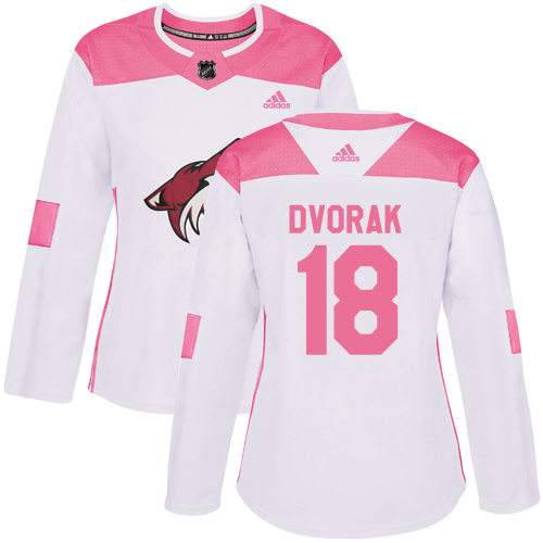 Women's Adidas Arizona Coyotes #18 Christian Dvorak Authentic White/Pink Fashion NHL Jersey