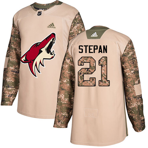 Men's Adidas Arizona Coyotes #21 Derek Stepan Authentic Camo Veterans Day Practice NHL Jersey