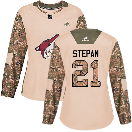Women's Adidas Arizona Coyotes #21 Derek Stepan Authentic Camo Veterans Day Practice NHL Jersey