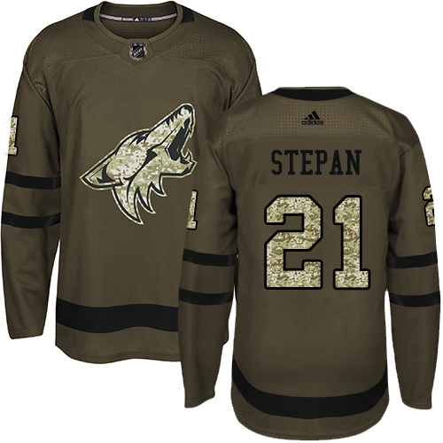 Men's Adidas Arizona Coyotes #21 Derek Stepan Premier Green Salute to Service NHL Jersey