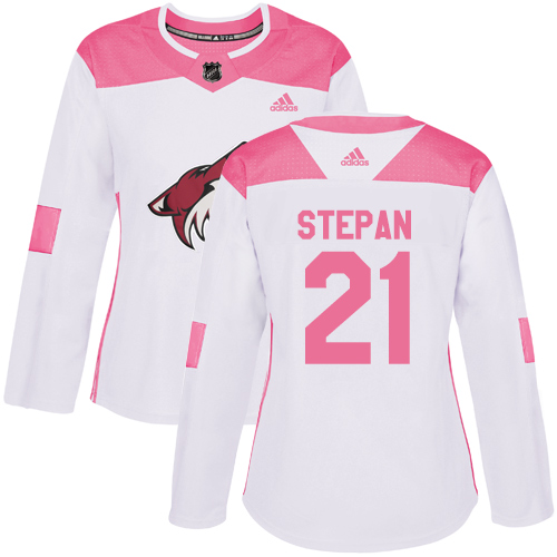 Women's Adidas Arizona Coyotes #21 Derek Stepan Authentic White/Pink Fashion NHL Jersey