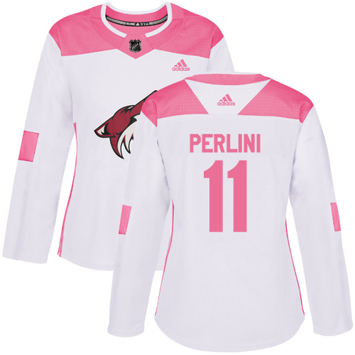 Women's Adidas Arizona Coyotes #11 Brendan Perlini Authentic White/Pink Fashion NHL Jersey