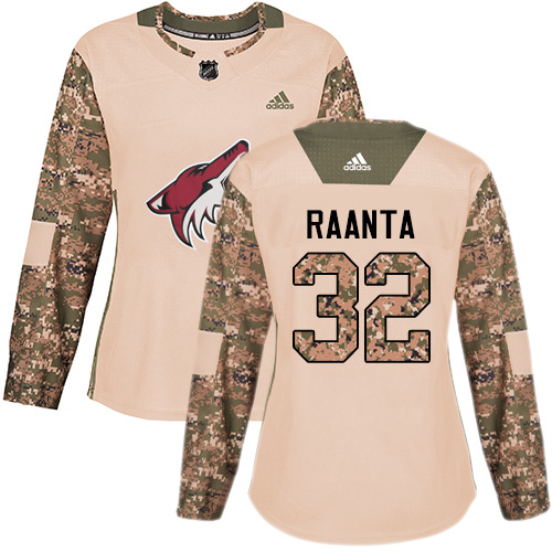 Women's Adidas Arizona Coyotes #32 Antti Raanta Authentic Camo Veterans Day Practice NHL Jersey