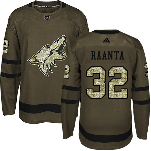 Men's Adidas Arizona Coyotes #32 Antti Raanta Premier Green Salute to Service NHL Jersey