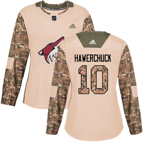 Women's Adidas Arizona Coyotes #10 Dale Hawerchuck Authentic Camo Veterans Day Practice NHL Jersey