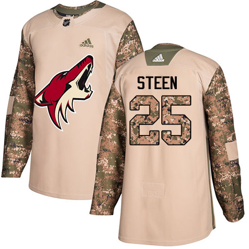 Men's Adidas Arizona Coyotes #25 Thomas Steen Authentic Camo Veterans Day Practice NHL Jersey
