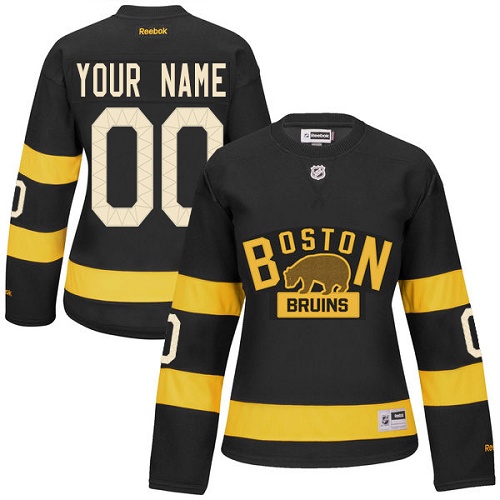Women's Reebok Boston Bruins Customized Authentic Black 2016 Winter Classic NHL Jersey