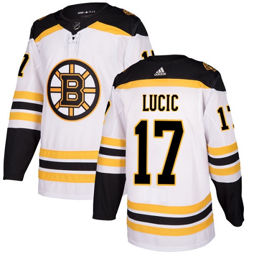 Men's Adidas Boston Bruins #17 Milan Lucic Authentic White Away NHL Jersey
