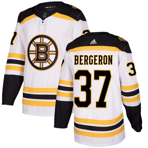 Men's Adidas Boston Bruins #37 Patrice Bergeron Authentic White Away NHL Jersey