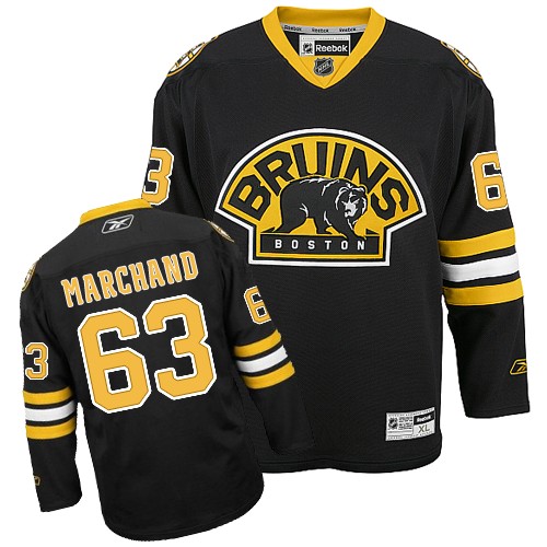 Men's Reebok Boston Bruins #63 Brad Marchand Authentic Black Third NHL Jersey