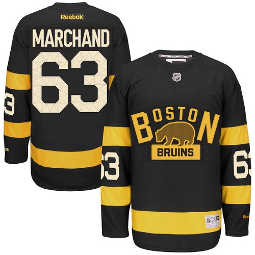 Men's Reebok Boston Bruins #63 Brad Marchand Premier Black 2016 Winter Classic NHL Jersey