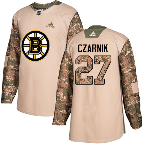 Youth Adidas Boston Bruins #27 Austin Czarnik Authentic Camo Veterans Day Practice NHL Jersey
