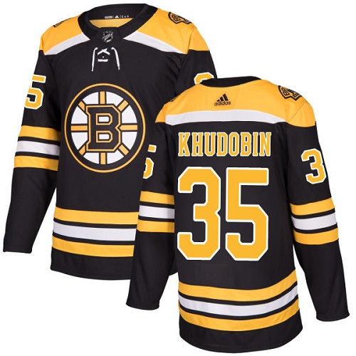 Men's Adidas Boston Bruins #35 Anton Khudobin Premier Black Home NHL Jersey