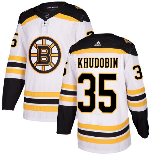 Men's Adidas Boston Bruins #35 Anton Khudobin Authentic White Away NHL Jersey